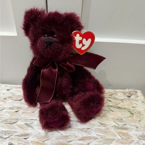 Ty Burgundy Plush Bear with Ribbon